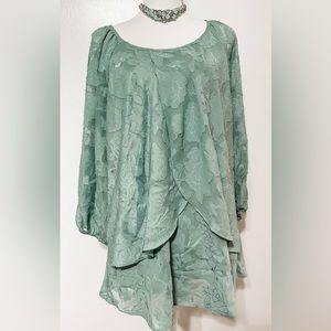 Beautiful like new Floral Blousology Jade Green Blouse double lined size 1X sfh